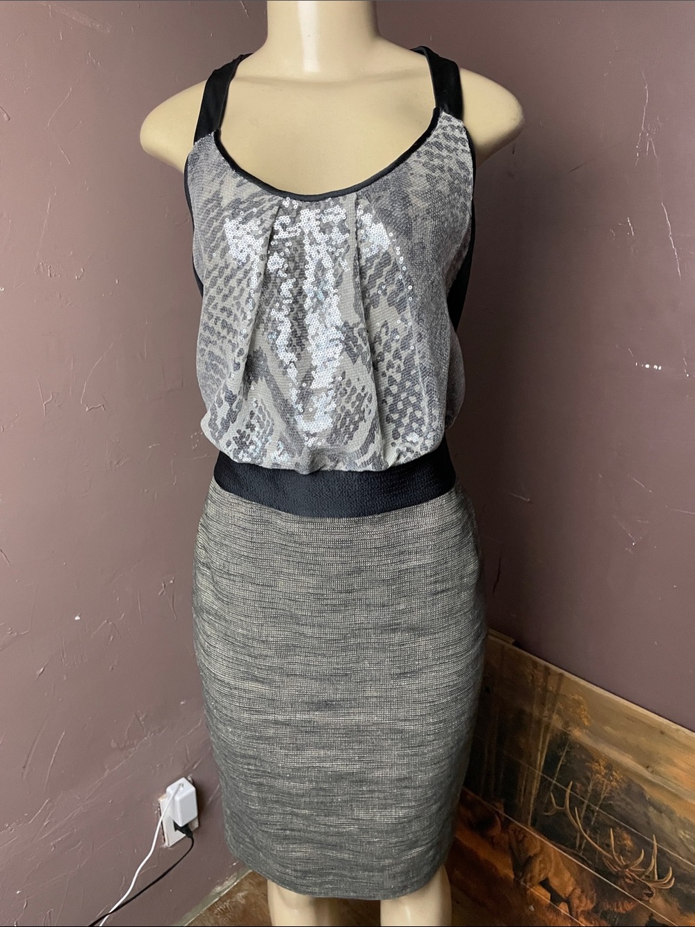 Gray Midi Dress with Textured Bodice — Sleek Everyday Midi
